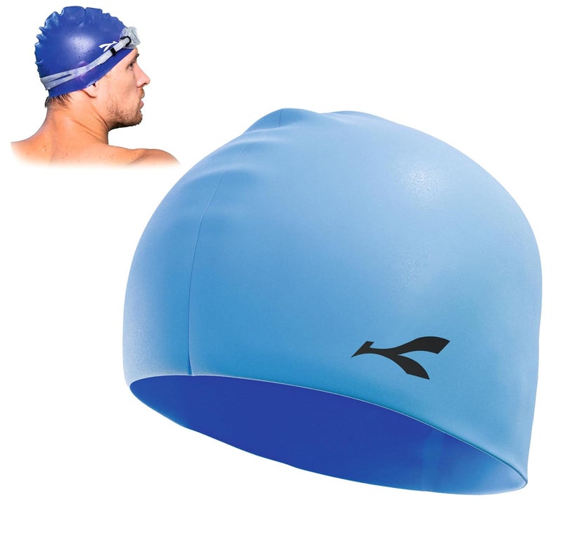 KONEX Waterproof Silicone Swimming Cap for Men & Women | Stretchable & Quick-Dry | Prevents Hair Pull & Chemical Damage | Ideal for Children & Adult (Blue) - Image 1